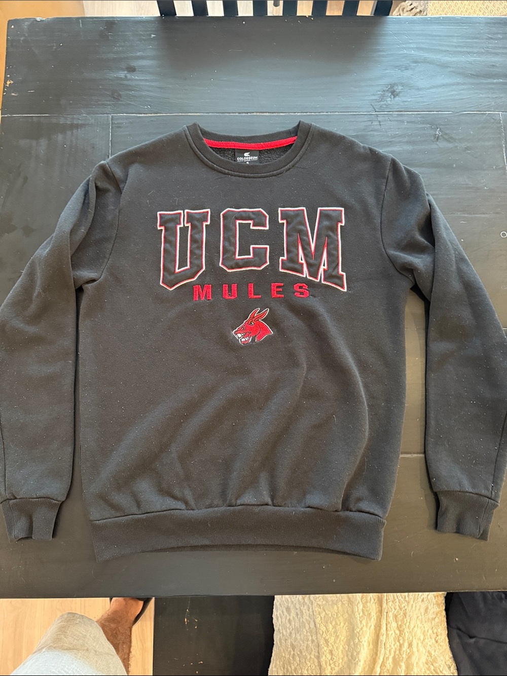 Colosseum Black Crewneck with Red UCM Mules Logo